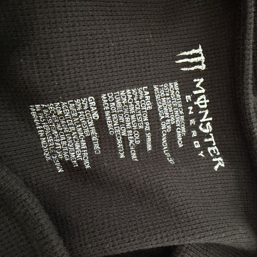 Monster Energy Waffle Knit Thermal Shirt Mens L Black Long Sleeve Embroidered - Picture 3 of 6